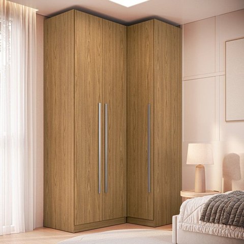 Guarda Roupa Modulado 100% MDF 2 Peças com Canto Reto 3 Portas e Gavetas Integrato Branco