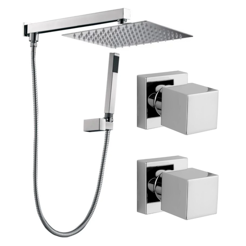 Kit Ducha Quadrada 20x20 Slim Ultra Fina e 2 Acabamentos para Registro Base Deca 1/2 ou 3/4 Cromado