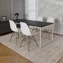 Ver imagem 1 de Mesa Industrial Base Ferro Branco Tampo 137x90 Preto 4 Cadeiras Eames Madeira Assento Branco