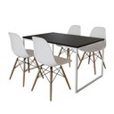 Ver imagem 2 de Mesa Industrial Base Ferro Branco Tampo 137x90 Preto 4 Cadeiras Eames Madeira Assento Branco