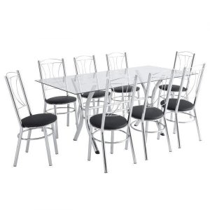 Conjunto Mesa 8 Cadeiras Cromado Moveis