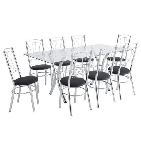 Conjunto Mesa 8 Cadeiras Cromado Moveis Preto