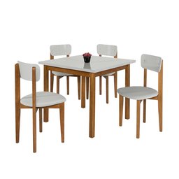 Conjunto Mesa de Jantar Base Madeira Maciça com 4 Cadeiras Elisa Ideal para Apartamenteo 90x90 Off-w - 2