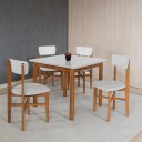 Ver imagem 1 de Conjunto Mesa de Jantar Base Madeira Maciça com 4 Cadeiras Elisa Ideal para Apartamenteo 90x90 Off-w