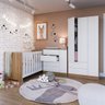 Quarto Infantil com Berço, Cômoda e Roupeiro Marrom e Branco Aconchego Completa Móveis - 1