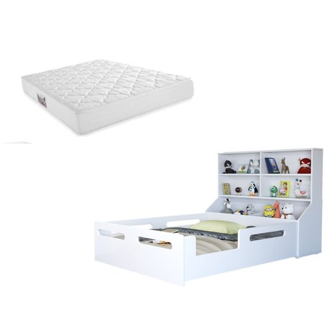Cama Montessori Casal com Cabeceira Organizadora de Brinquedo e Colchão