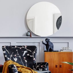 Espelho Decorativo Redondo Lapidado 60cm diâmetro Moderno - com suporte para fixação - 1