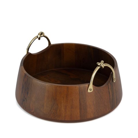 Centro de Mesa Decorativo em Madeira com Alça em Metal Dourado 30cm 22089g Mart