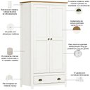 Ver imagem 5 de Guarda Roupa Solteiro 2 Portas 1 Gaveta Madeira Maciça Mazzaro F06 Branco Freijó - Lyam Decor