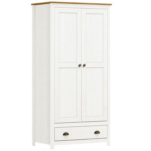 Guarda Roupa Solteiro 2 Portas 1 Gaveta Madeira Maciça Mazzaro F06 Branco Freijó - Lyam Decor