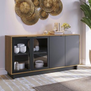 Aparador Buffet 4 Portas Noce Milano/preto Fosco