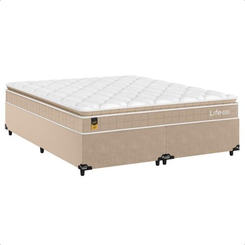 Cama Box Queen + Colchão Life D33 Pillow Top Bege 56x158x198cm - e-Shop Casa