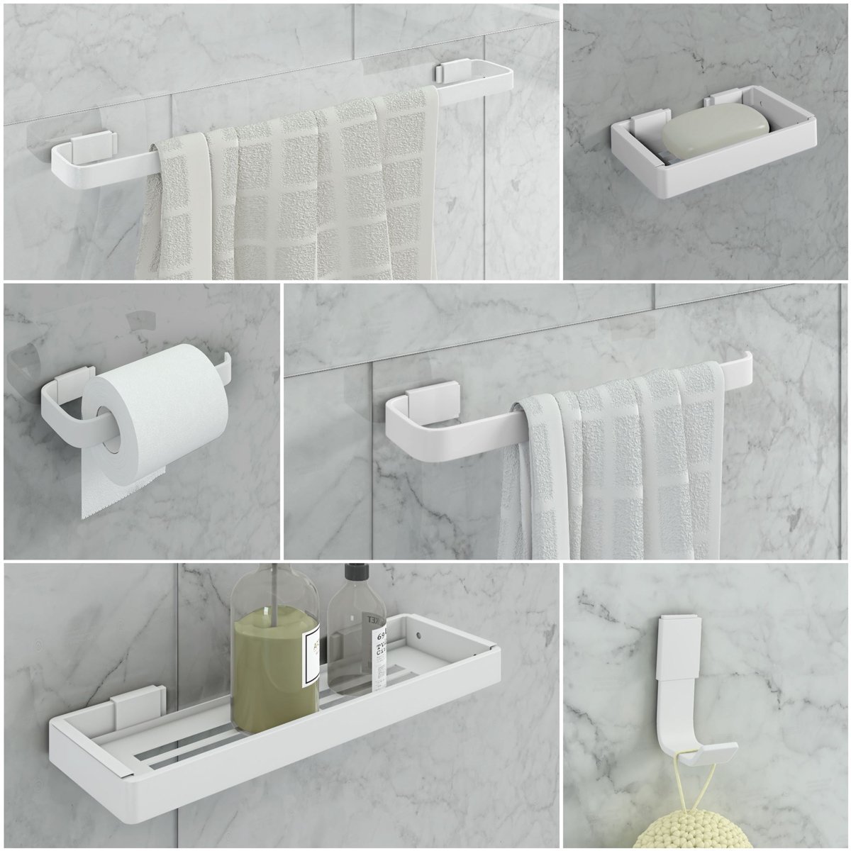 Kit de Acessórios para Banheiro 6 Peças Stander:branco