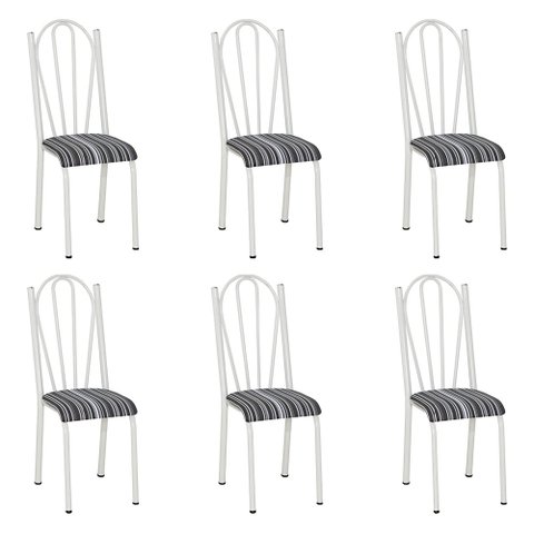 Kit 6 Cadeiras de Cozinha Alasca Estampado Listrado Pés de Ferro Branco - Pallazio