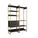 Ver imagem 2 de Guarda Roupa Aberto Industrial Casal 2 Módulos Preto Cabideiro com Gavetas Base Dourada