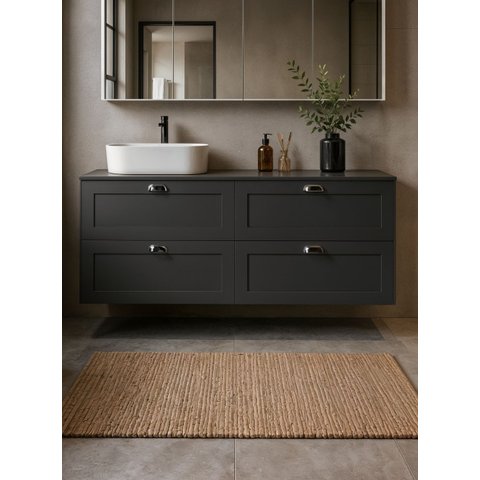 Gabinete para Banheiro com Tampo e Cuba 160cm Retro MDF Grafite Milano - On Móveis