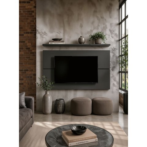 Painel para TV com Prateleira 180cm Retro MDF Grafite Dallas - On Móveis