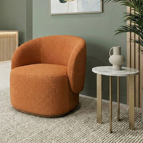 Poltrona Decorativa Premium Orgânica em Bouclê Italiano Terracota