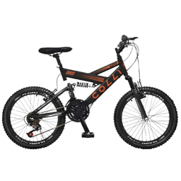 Bicicleta Colli Gps Aro 20 Suspensão Dupla Freio V-break 21 Marchas a Preto Fosco Laranja - 1