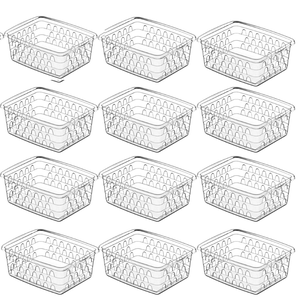 Kit 12 Cesto Organizador Multiuso Pequeno 12x16  Transparente Armário Gaveta Lavanderia