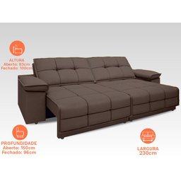 Sofá Nilo 2,30m Retrátil e Reclinável Velosuede Chocolate - NETSOFAS - 5