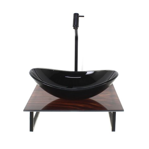 Gabinete de Vidro com Cuba Oval com Tampo de Vidro 40cm X 40cm Madeira Nogueira