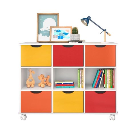Balcão com 9 Nichos e 6 Gavetas para Quarto Infantil