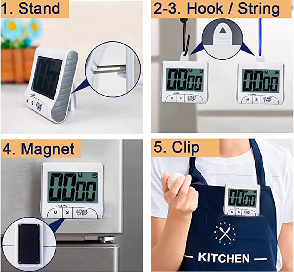 Timer Digital magnético com alarme sonoro e visor LCD para cozinha - 5