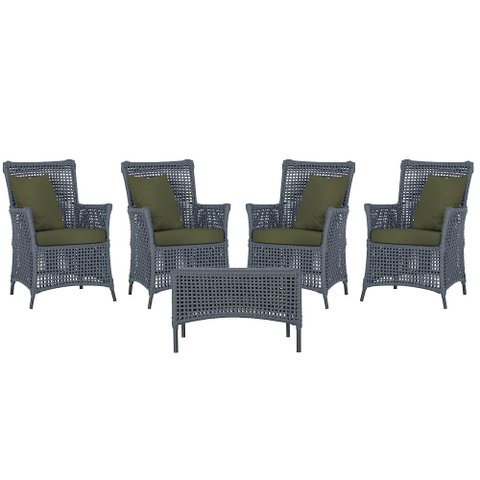 4 Poltronas e 1 Mesa Igapó em Alumínio Pintura Preta Corda Náutica Estofado 13