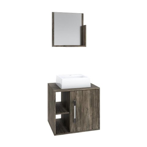 Conjunto Balcão C-cuba Q32 e Espelheira Soft 500 Carvalho C-preto Ônix Carvalho Dark