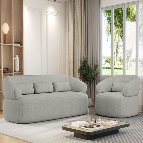 Conjunto Poltrona e Sofá Living Orgânico Duomo 1,80m Just Time