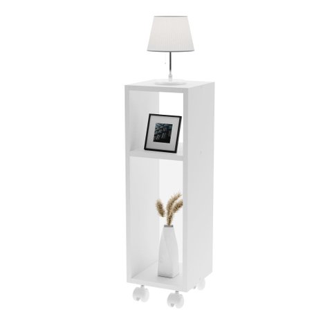 Mesa de Cabeceira Pequena com Rodinhas 20x20x60cm Branco Quarto Sala