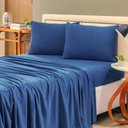 Ver imagem 1 de Jogo de Lençol Cama Casal 4 Peças 100% Algodão Malha Penteada:marinho