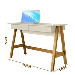 Mesa de Computador Cavalete 2 Gavetas Off White Madeira Old Tebarrot - 4