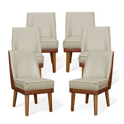 Kit 6 Cadeiras De Jantar Virgínia Compose Linho Bege e Courissimo Nozes - Meu Lar Decorações - 1