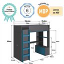 Ver mais imagens de Cama Infantil 196,2cm com Guarda Roupa Balcão e Escrivaninha Cor:grafite com Azul Secreto