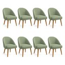 Ver imagem 1 de Kit 08 Cadeiras Poltrona de Jantar Estofada Luna Bouclê Verde Pistache Pés Palito Castanho