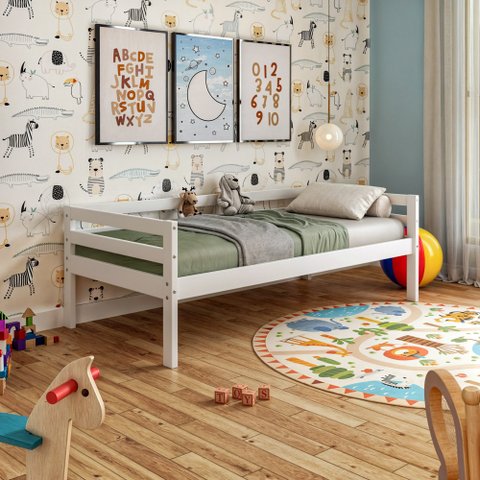 Sofá Cama Infantil em Madeira Maciça Branco
