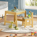 Ver imagem 2 de Conjunto Mesa Mesinha Cadeira Infantil Madeira Freijó/verde