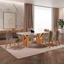 Ver imagem 1 de Conjunto de Jantar Mesa Miami Tampo MDF e Vidro com 6 Cadeiras Atena Yescasa Marrom/Castanho Cinamomo/Pena Caramelo/Off White