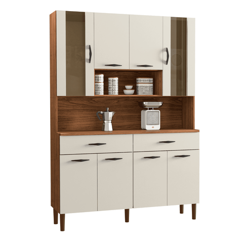 Kit Cozinha 8 Portas e Gavetas Golden Nogueira / Off White