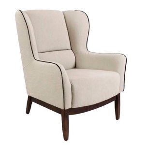 Poltrona Dekorien Milena Algodão Bege com Puff Premium Decoração