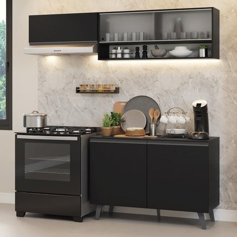 Armário de Cozinha Compacta 200 Cm Preto Nice Madesa 09