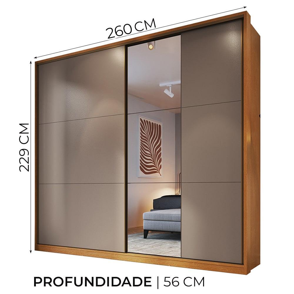 Guarda-Roupa Casal Édez Lion, 2 Portas de Correr, Espelho, Fendi e