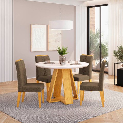 Mesa de Jantar Redonda 103,5cm c/ Tampo de Vidro Lina D04 - D'Rossi