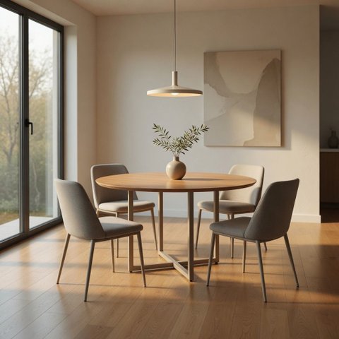 Mesa de Jantar Redonda Madeira MDF Tubo Champanhe 106 cm