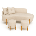 Ver imagem 1 de Conjunto Sofá Curvo Orgânico + 02 Puff Luna Boucle Bege - Montanaris Decor