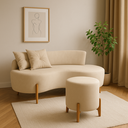 Ver imagem 4 de Conjunto Sofá Curvo Orgânico + 02 Puff Luna Boucle Bege - Montanaris Decor