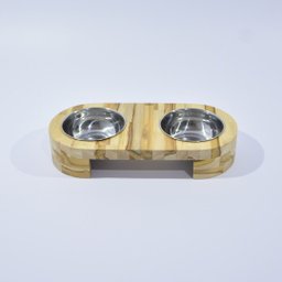Comedouro em Madeira Teca com Tigela de Inox para Pets - 2