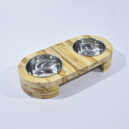 Comedouro em Madeira Teca com Tigela de Inox para Pets - 1
